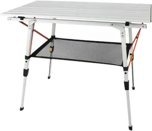 Height Adjustable Folding Camping Table,Aluminum Folding Roll Up Camp Table with Mesh Layer,Outdoor Lightweight Camp Side Table for Picnic,Travel,Backyards Party