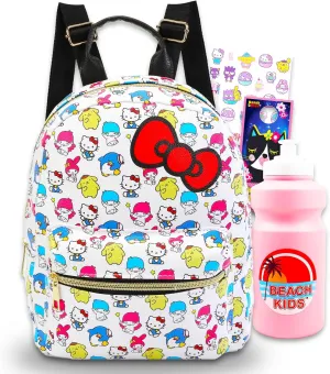 Hello Kitty Mini Backpack Purse - Bundle of 10" Bag, Water Bottle, Tattoos, More | Features Lala and Kiki, Tuxedo Sam, Pompompurin