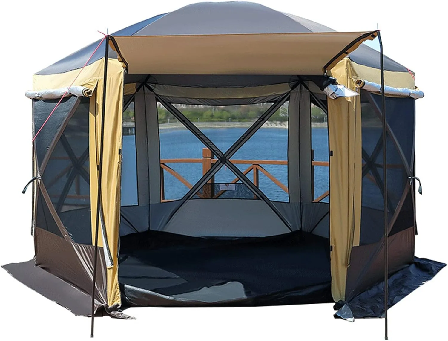Hexagon Tent, Automatic Tent, Windproof Outdoor Camping Tent, 4 Season Outdoor Camping & Hunting Tent,Family Cabin Tents,Easy Set Up,Family Tent for Camp (Double Door) Double The