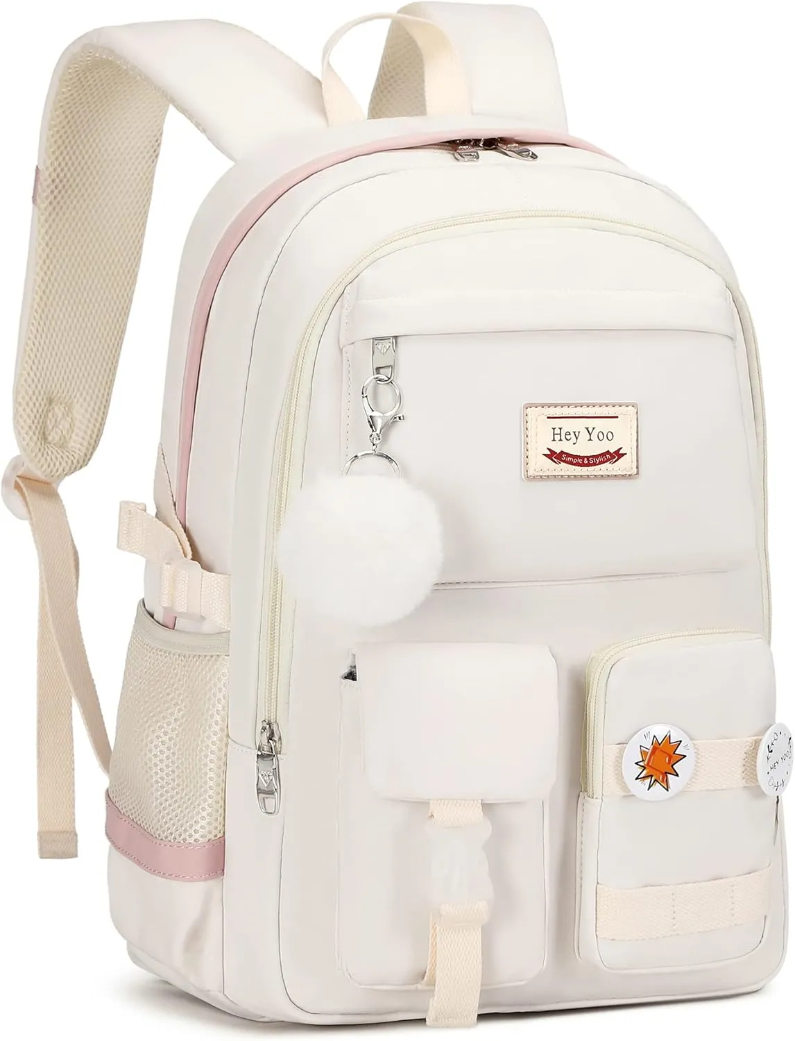 Hey Yoo Backpack for Girls Bookbag Cute School Bag College Middle High Elementary School Backpack for Teen Girls (White)