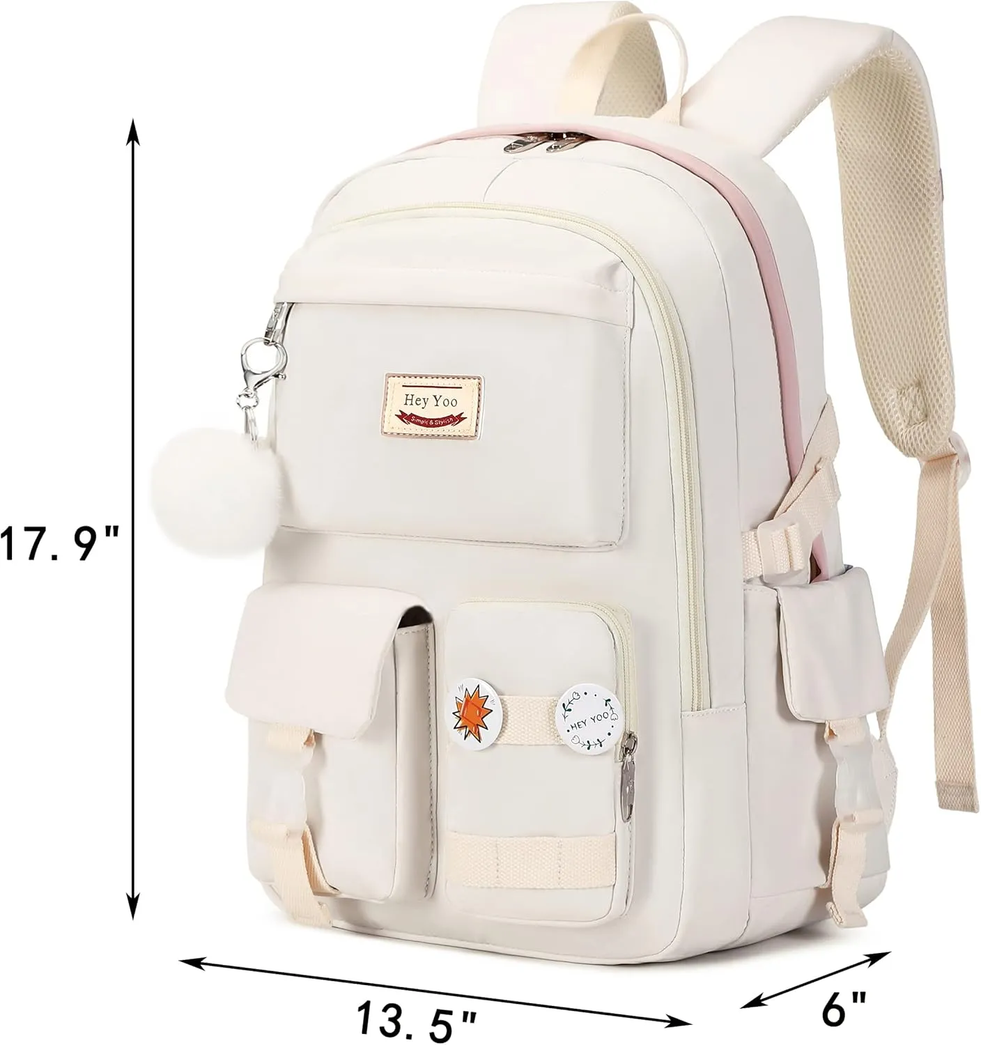 Hey Yoo Backpack for Girls Bookbag Cute School Bag College Middle High Elementary School Backpack for Teen Girls (White)