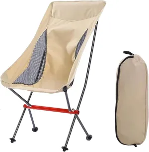 High Back Folding Camping Comfy Portable 7075 Aluminum Alloy Moon Chairs Lightweight Beach Lawn Camp Chair Recliner Large All-Aluminum Outdoor-Beige