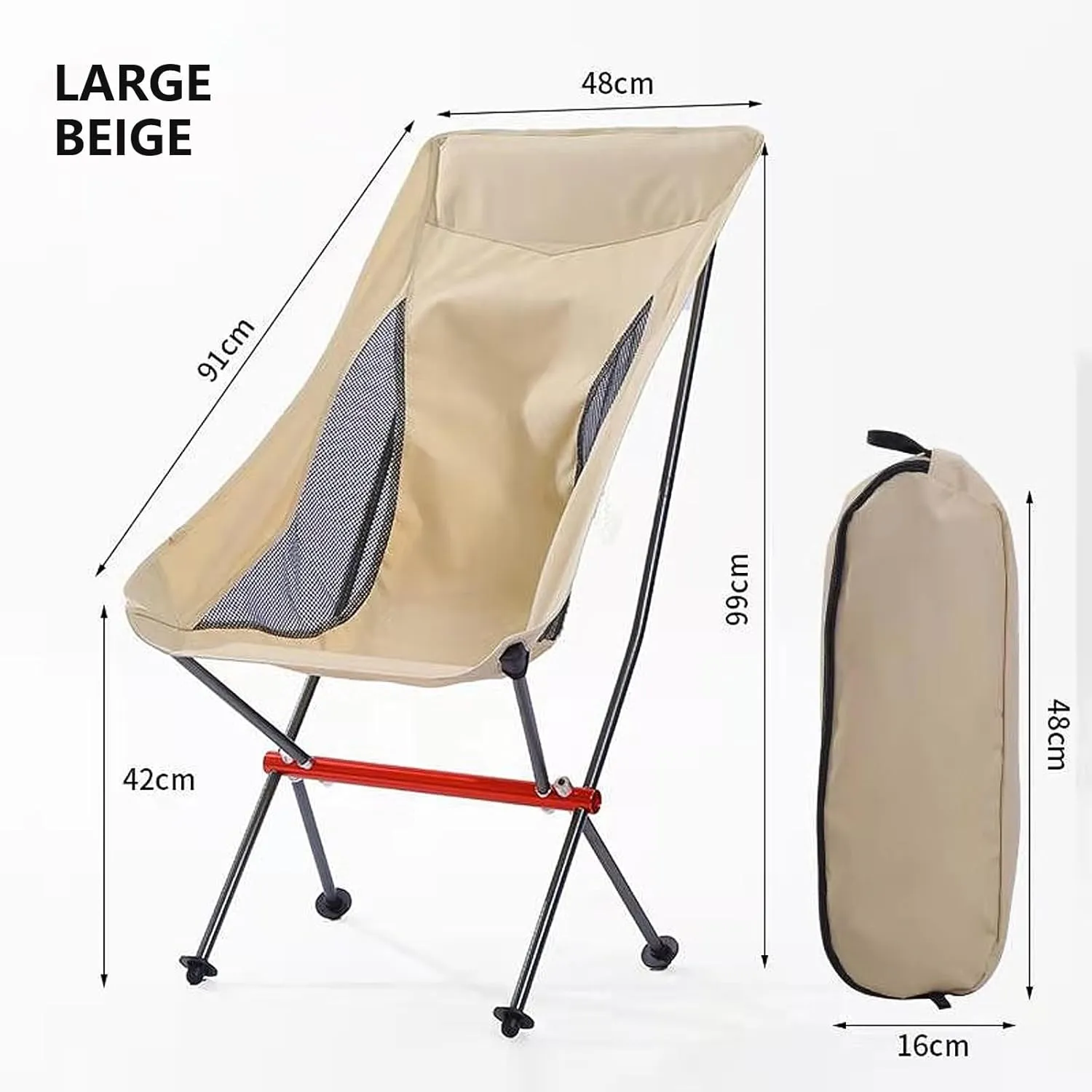 High Back Folding Camping Comfy Portable 7075 Aluminum Alloy Moon Chairs Lightweight Beach Lawn Camp Chair Recliner Large All-Aluminum Outdoor-Beige