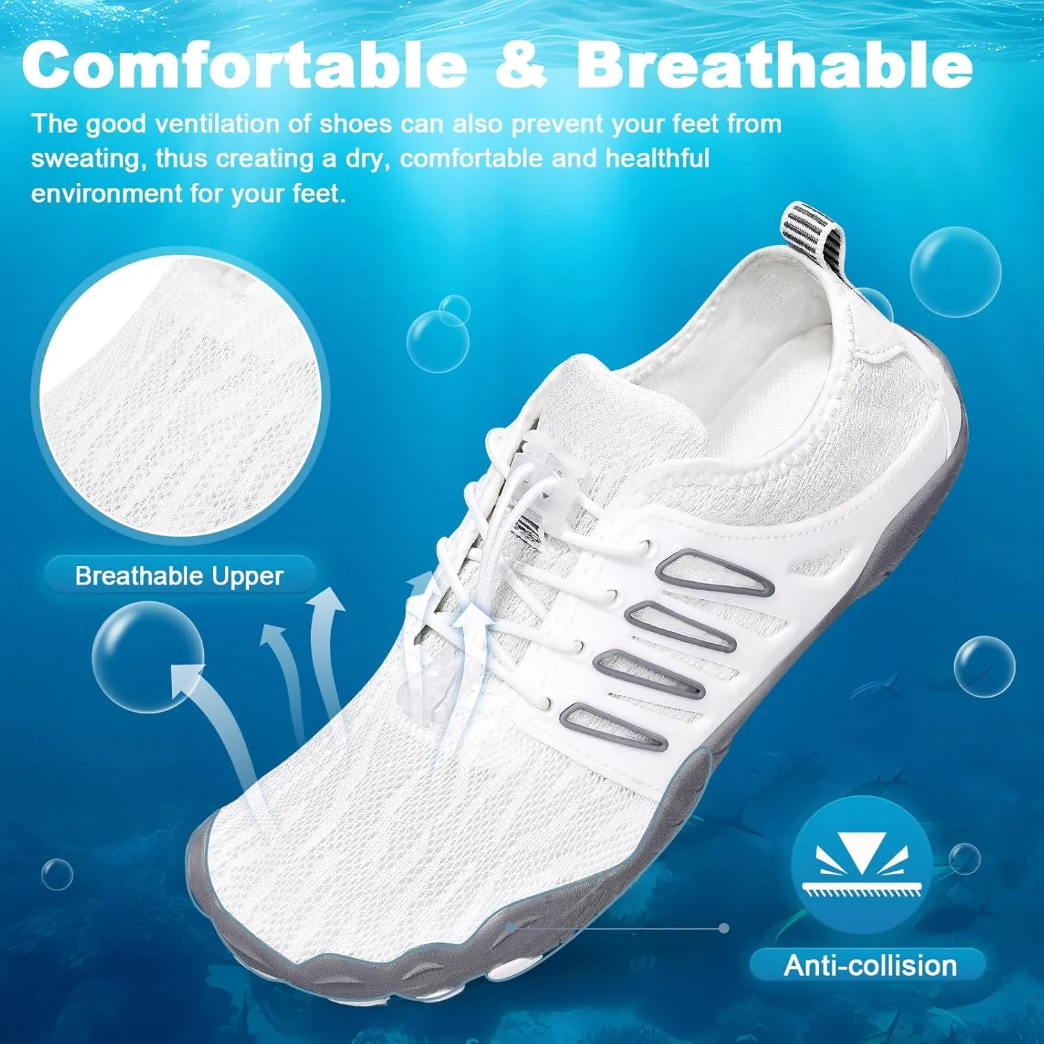 Hike Barefoot Water Shoes for Women Men, Quick-Dry Aqua Footwear Breathable Non-Slip Wide Toe Shoe for Beach Swim River Pool Lake Hiking Kayaking Surfing