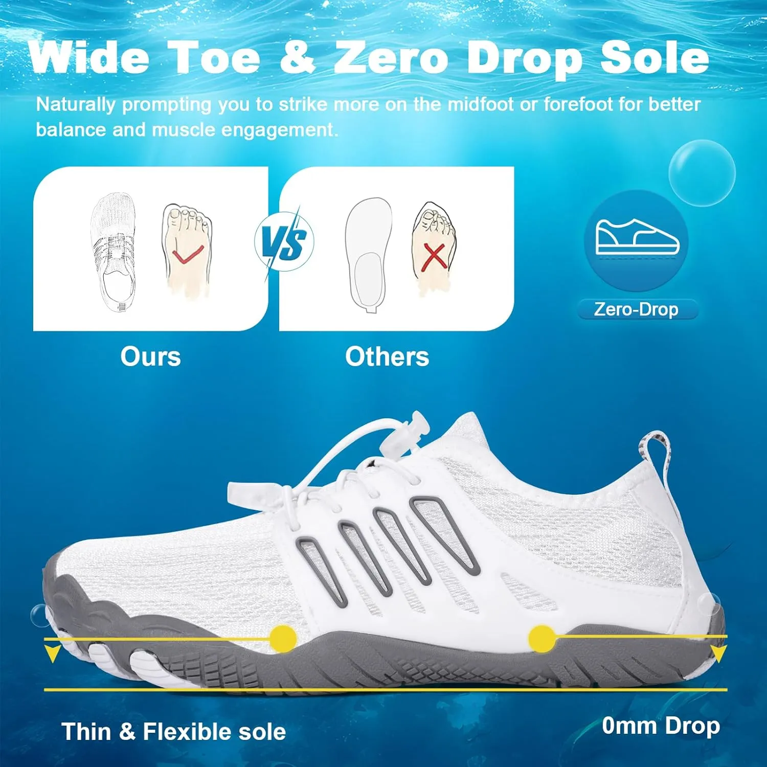 Hike Barefoot Water Shoes for Women Men, Quick-Dry Aqua Footwear Breathable Non-Slip Wide Toe Shoe for Beach Swim River Pool Lake Hiking Kayaking Surfing