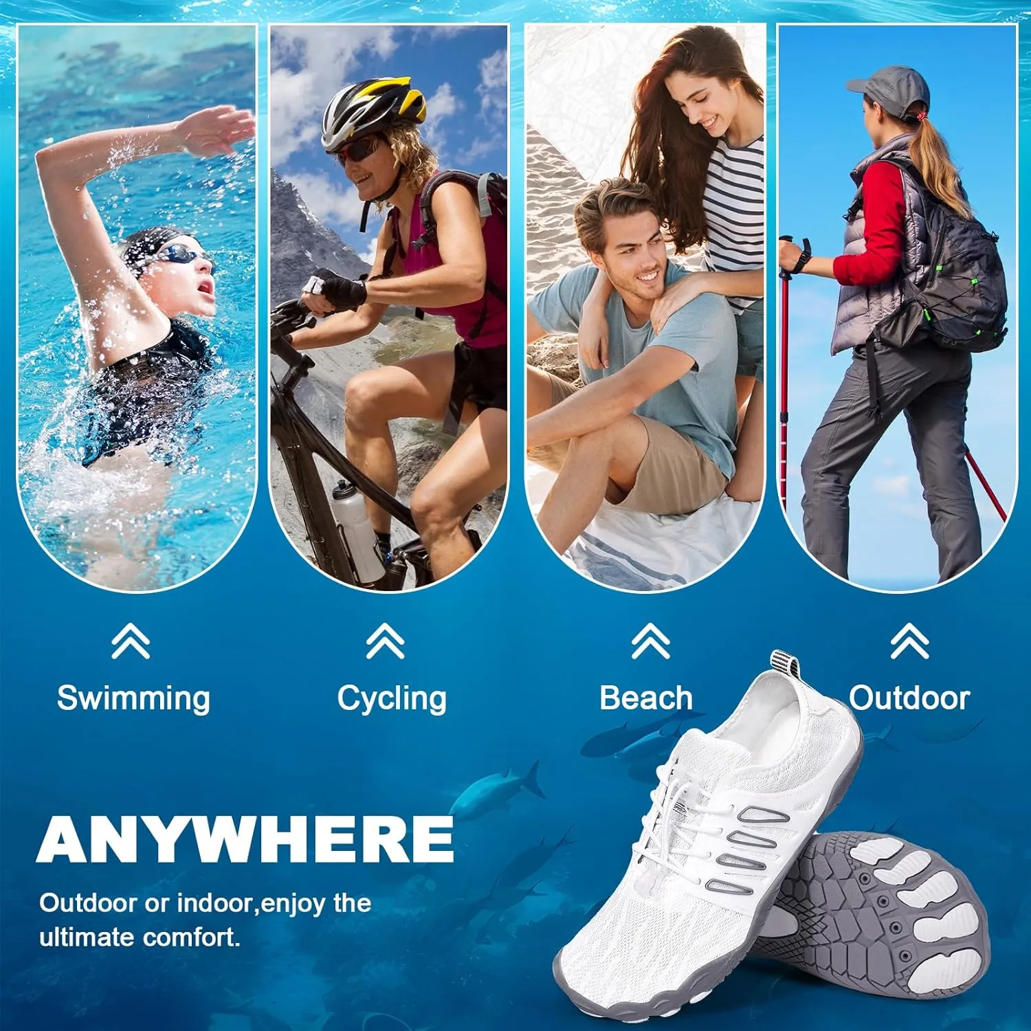 Hike Barefoot Water Shoes for Women Men, Quick-Dry Aqua Footwear Breathable Non-Slip Wide Toe Shoe for Beach Swim River Pool Lake Hiking Kayaking Surfing
