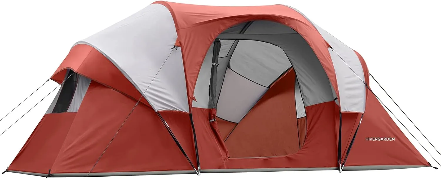 HIKERGARDEN 10 Person Camping Tent - Portable Easy Set Up Family Tent for Camp, Windproof Fabric Dome Tent Outdoor for Hiking, Backpacking, Traveling-14'x11'x74in(H)