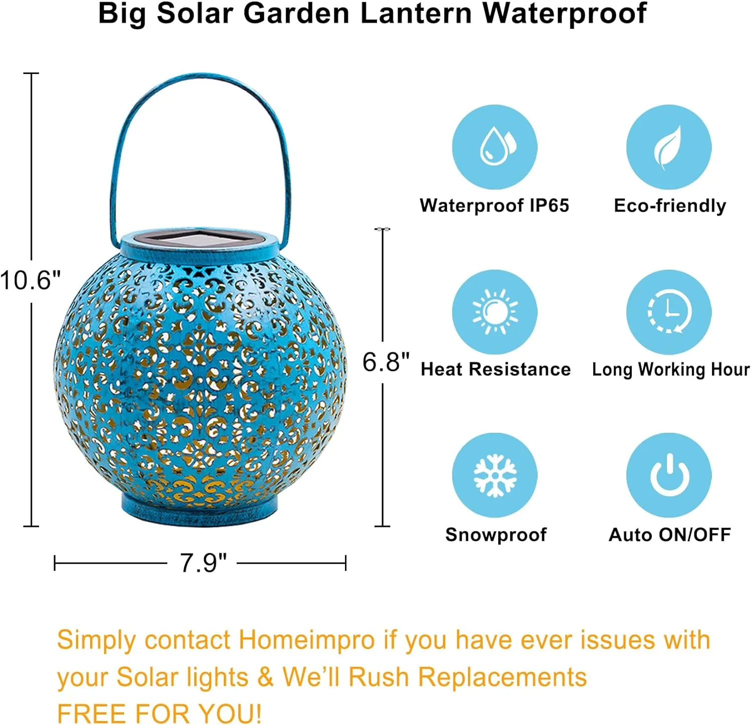 Homeimpro Solar Big Lantern Outdoor Waterproof Garden Gifts Mom, Metal Table Lights for Patio, Yard Art, Mothers Day Bithday Gifts for Women Men(1Pack, Teal Blue)