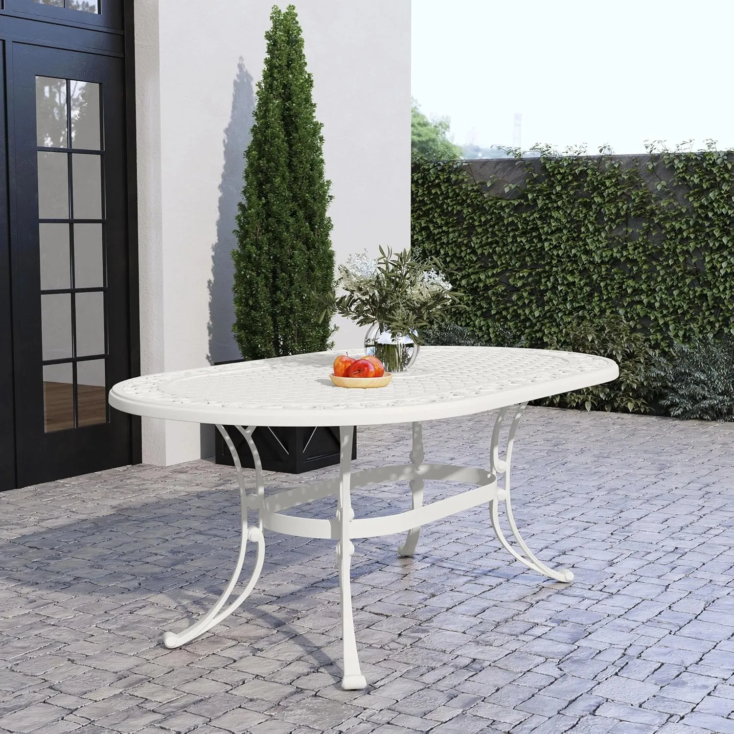 Homestyles Sanibel Black Outdoor Dining Table, Off White, 72" Table, Sanibel