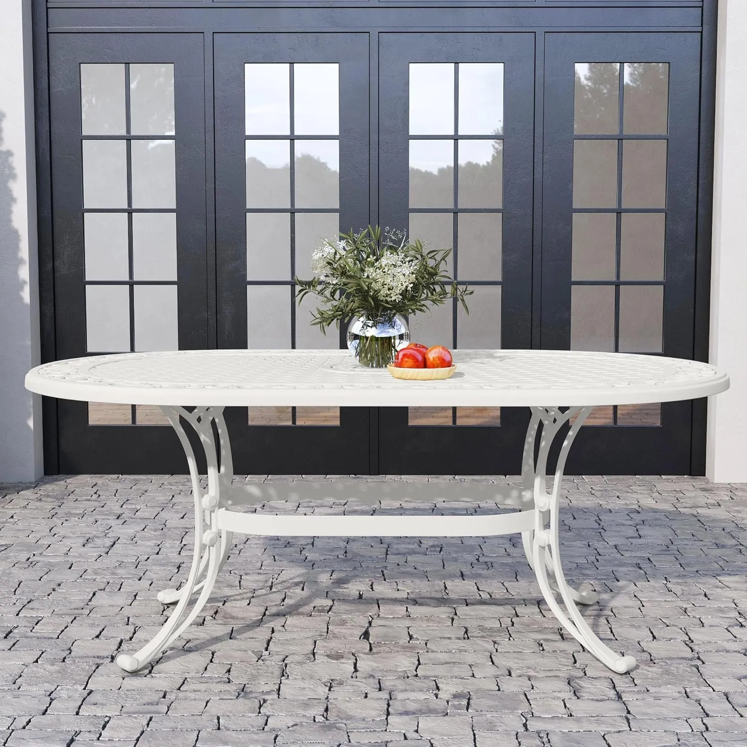 Homestyles Sanibel Black Outdoor Dining Table, Off White, 72" Table, Sanibel