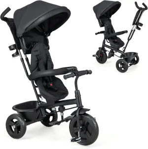 HONEY JOY Tricycle, Kids Trike Stroller w/Adjustable Push Handle & Canopy, Reversible Seat, Safety Belt, Folding Pedal, Cup Holder, Storage, Push Tricycle for Toddlers 9 Months-5 Years (Black)