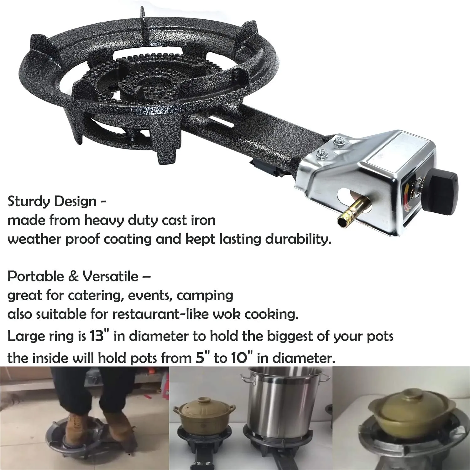 HongK- Camping Portable Propane Gas Burner Stove Jumbo Super Supergas Camp Tailgating 32,000 BTU [P/N:ET-COOK004-31A-IRONCAST]