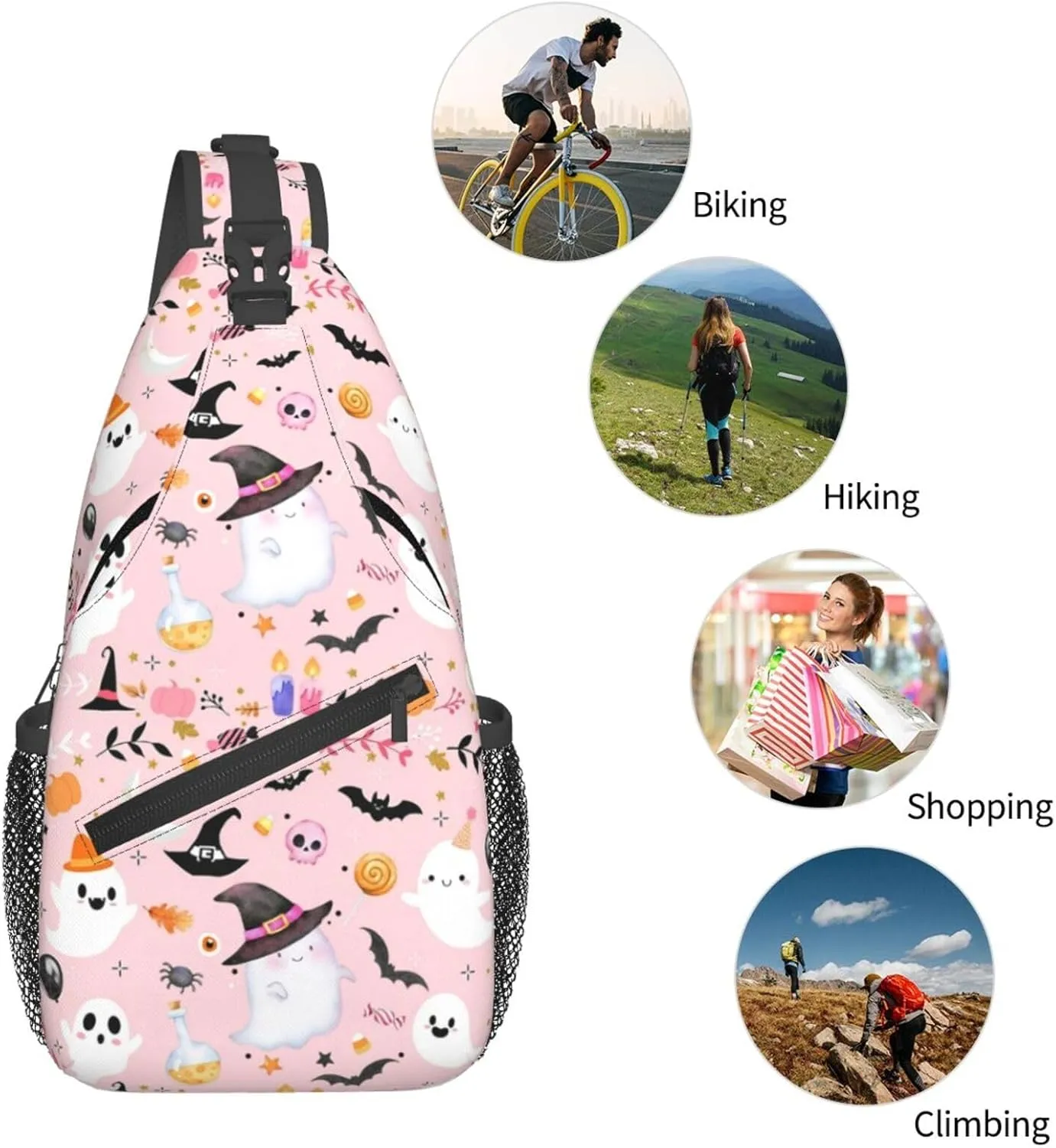 Horror Halloween Sling Backpack,Cute Ghost Pumpkin Crossbody Shoulder Backpack Adjustable Sling Bag for Men Women