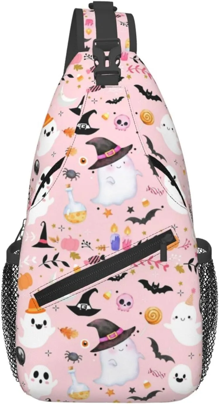 Horror Halloween Sling Backpack,Cute Ghost Pumpkin Crossbody Shoulder Backpack Adjustable Sling Bag for Men Women