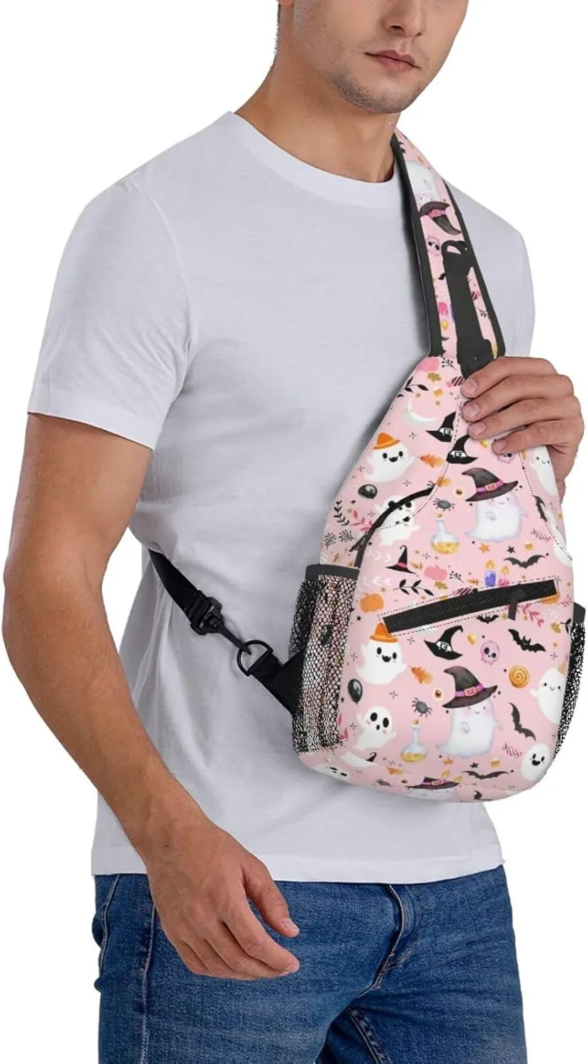 Horror Halloween Sling Backpack,Cute Ghost Pumpkin Crossbody Shoulder Backpack Adjustable Sling Bag for Men Women