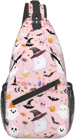 Horror Halloween Sling Backpack,Cute Ghost Pumpkin Crossbody Shoulder Backpack Adjustable Sling Bag for Men Women
