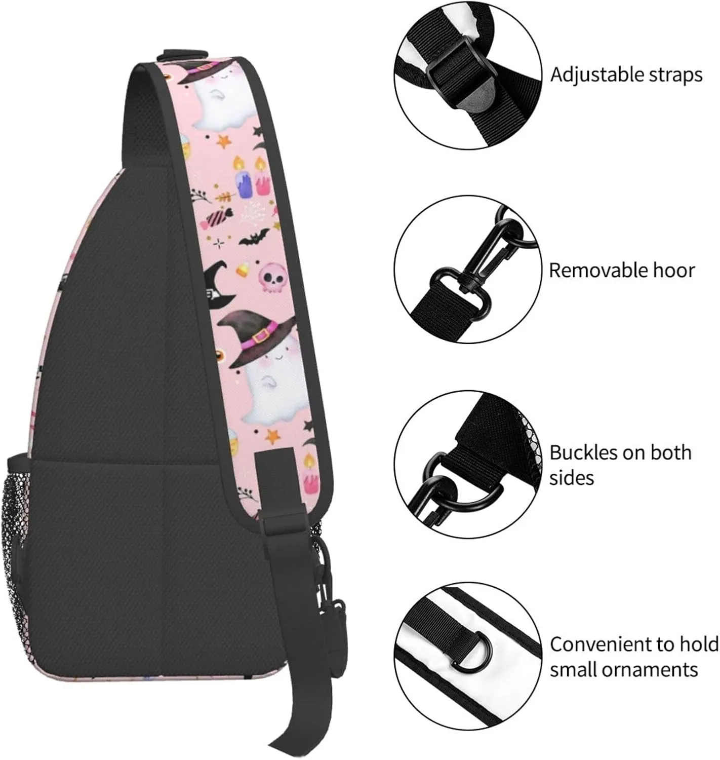 Horror Halloween Sling Backpack,Cute Ghost Pumpkin Crossbody Shoulder Backpack Adjustable Sling Bag for Men Women