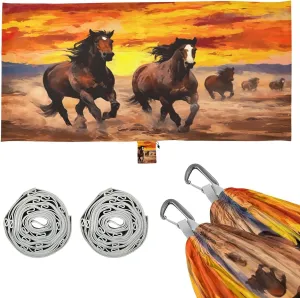 Horse Painting Camping Hammock, Single Portable Hammocks with Tree Straps & Attached Carry Bag, 330Lbs Capacity Perfect for Outside Indoor Hiking Beach Backpack Travel