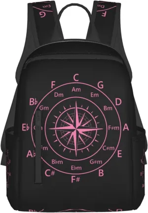 Hot Pink Fifths Music Circle Compass Casual Backpacks Large Capacity Laptop Backpack Sports Rucksack Travel Daypack Adjustable Shoulder Strap Work Bag for Outdoor Camping