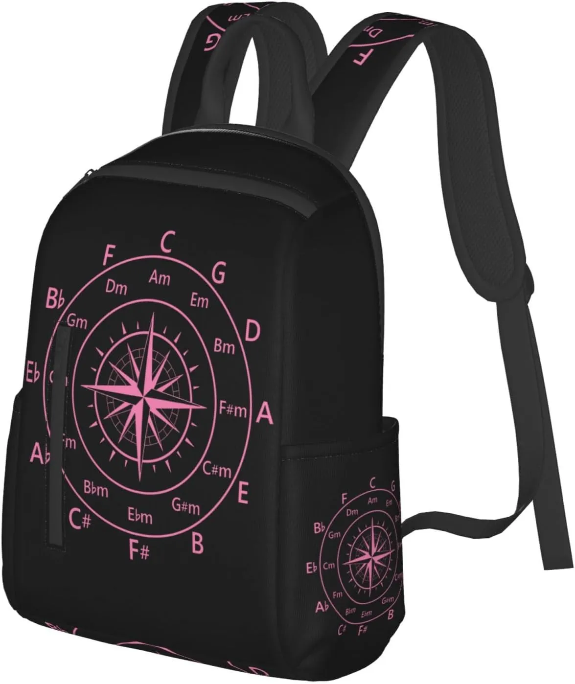 Hot Pink Fifths Music Circle Compass Casual Backpacks Large Capacity Laptop Backpack Sports Rucksack Travel Daypack Adjustable Shoulder Strap Work Bag for Outdoor Camping
