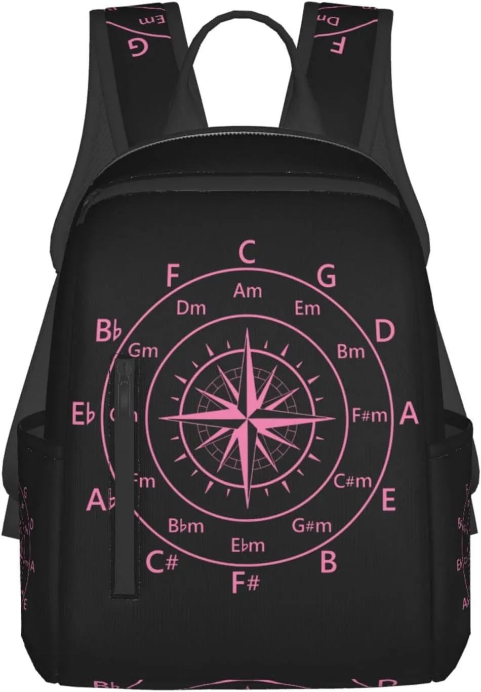 Hot Pink Fifths Music Circle Compass Casual Backpacks Large Capacity Laptop Backpack Sports Rucksack Travel Daypack Adjustable Shoulder Strap Work Bag for Outdoor Camping
