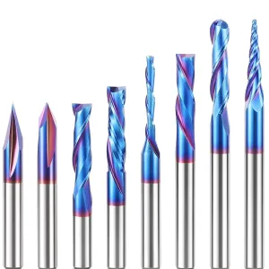 HQMaster CNC Router Bits 1/4 Inch Shank Carving Bit 8 Pcs Set for Wood Detail Profile V Groove Engraving Solid Carbide CNC Router Bit Collection