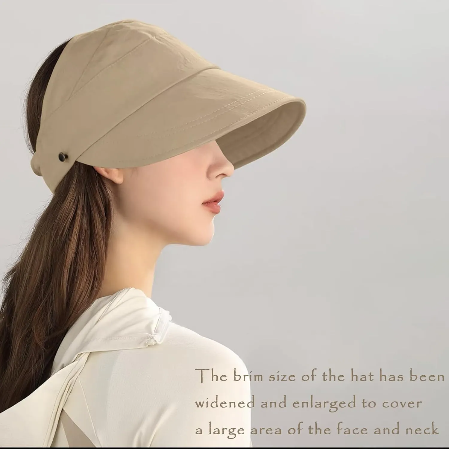 huablo]Women Visor Ponytail Sun Hat Wide Brim Hat Packable Visor Outdoor Uv Protection Empty Top