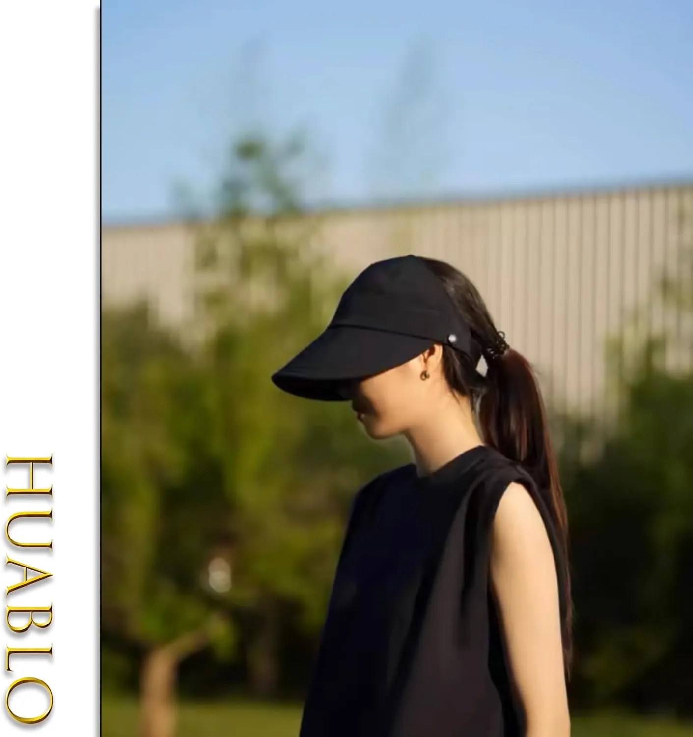 huablo]Women Visor Ponytail Sun Hat Wide Brim Hat Packable Visor Outdoor Uv Protection Empty Top