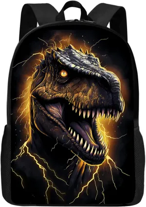 Huke Kids Dinosaur Backpack for Boys Girls, Unique Crazy Dino Print Backpack, Kids Children Black Gold Dinosaur Bookbags, Elementary Middle High College Students Shoulder Backpack,17 Inch