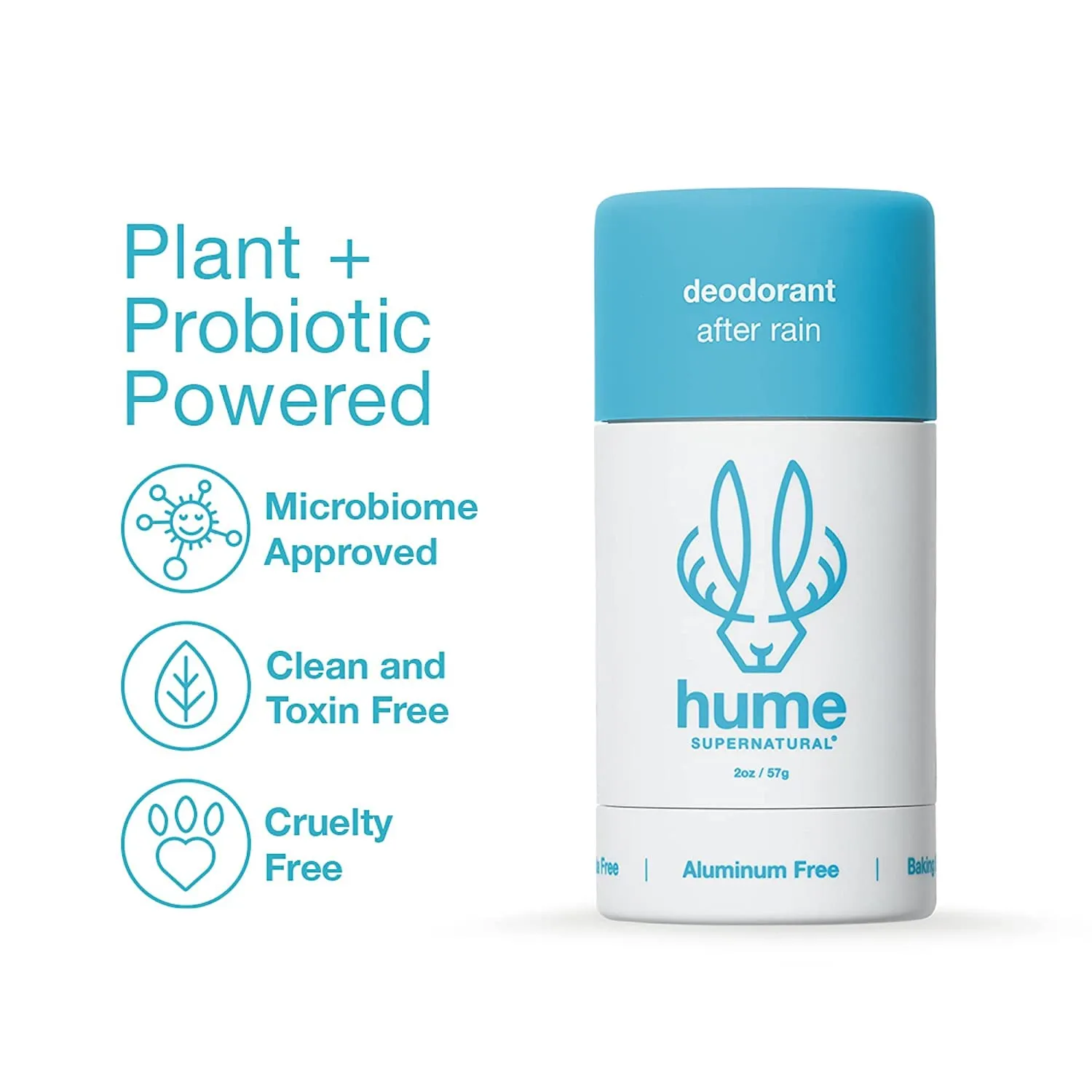 Hume Supernatural Aluminum Free Deodorant for Women & Men - Safe for Sensitive Skin - Probiotic, Plant-Based, Baking Soda Free, Aloe, & Cactus Flower, Anti Sweat, Stain & Odor - After Rain, 3-Pack