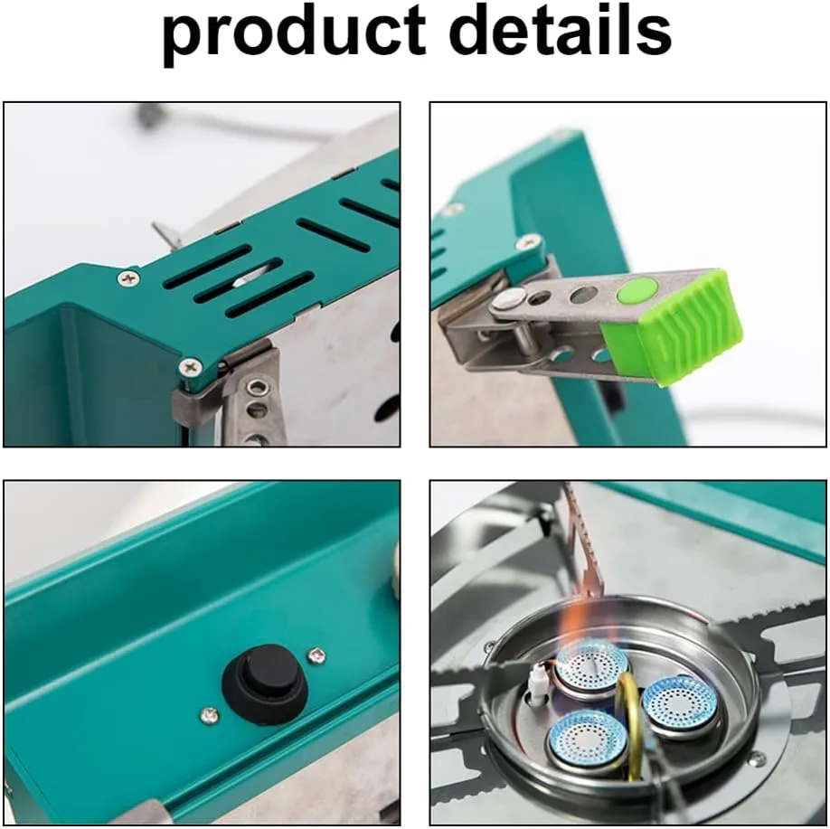 HXBER High Power Camping Stove Portable 3-Cores Gases Backpacking Stove with Adjustable Valve Connecting Hose Storage Bag for Outdoor Cooking Camping Picnic Hiking Barbecue