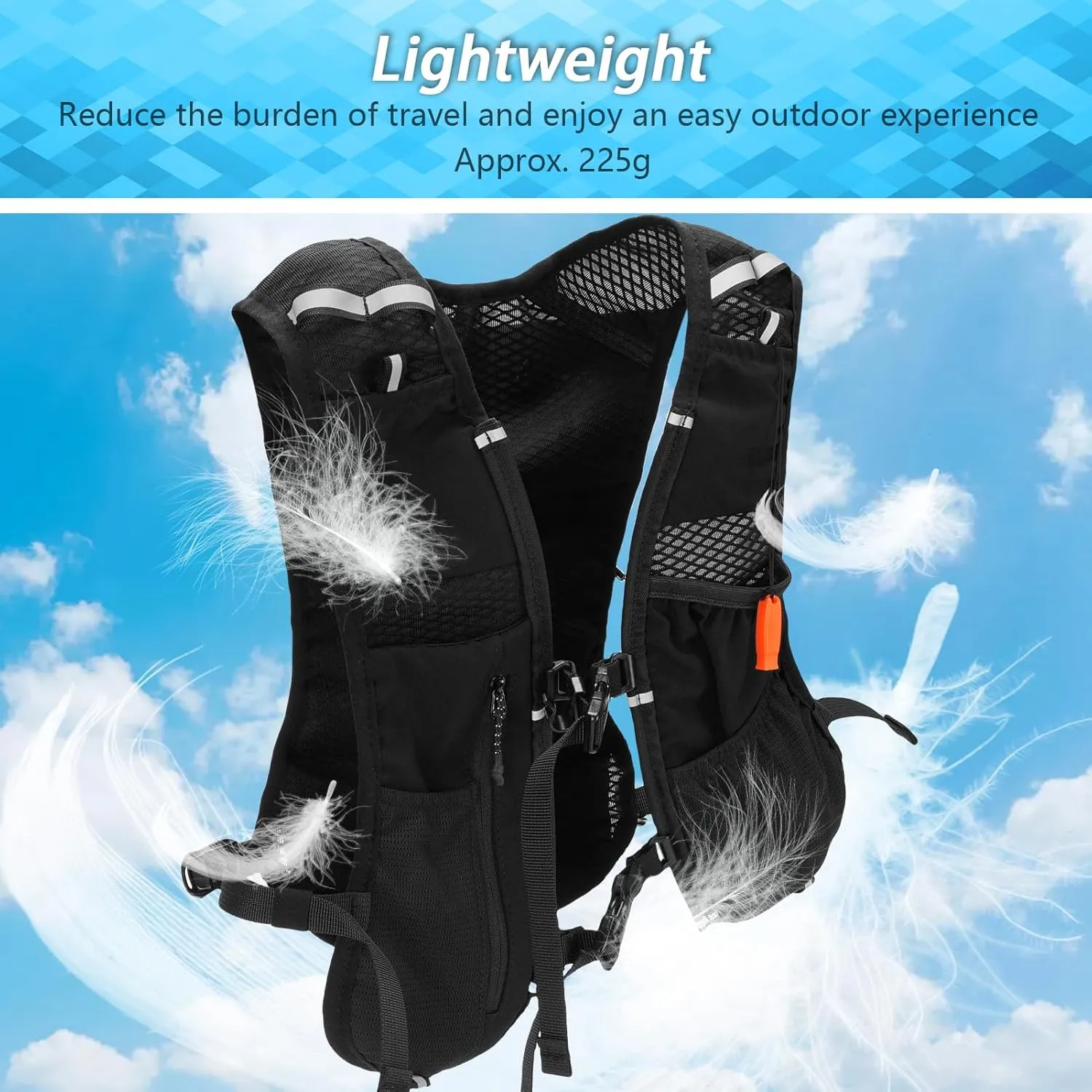 Hydration Backpack Running Vest, Hydration Pack Lightweight Reflective Water Backpack Climbing Pack Breathable Daypack for Women & Men Trail Running Marathon Race Hiking (5L)