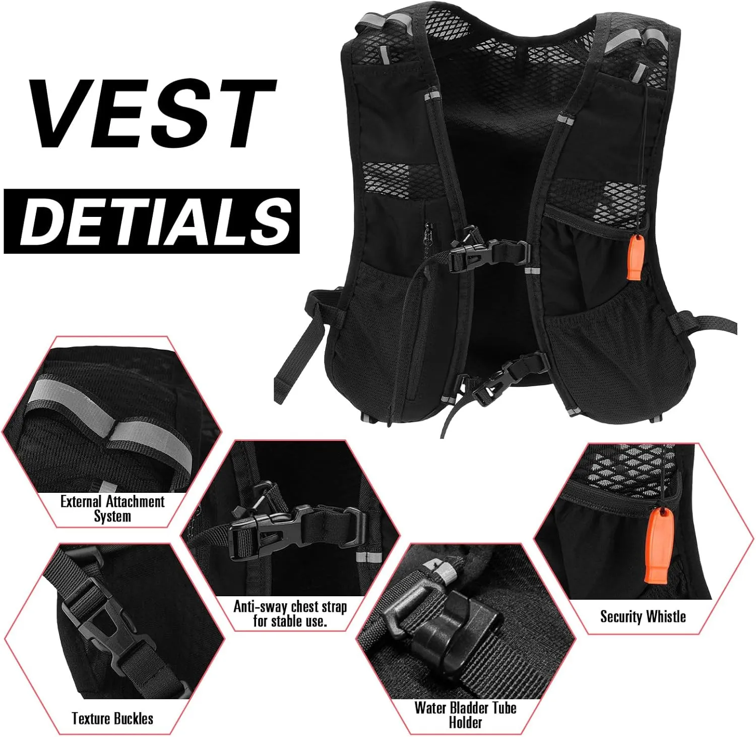 Hydration Backpack Running Vest, Hydration Pack Lightweight Reflective Water Backpack Climbing Pack Breathable Daypack for Women & Men Trail Running Marathon Race Hiking (5L)