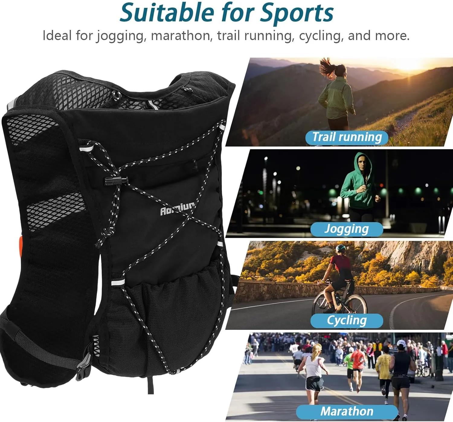 Hydration Backpack Running Vest, Hydration Pack Lightweight Reflective Water Backpack Climbing Pack Breathable Daypack for Women & Men Trail Running Marathon Race Hiking (5L)