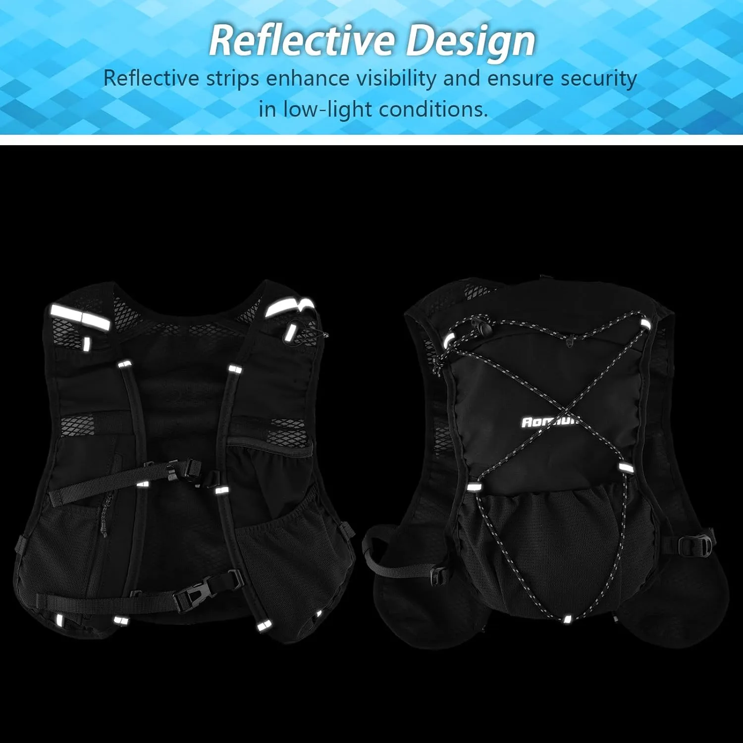 Hydration Backpack Running Vest, Hydration Pack Lightweight Reflective Water Backpack Climbing Pack Breathable Daypack for Women & Men Trail Running Marathon Race Hiking (5L)