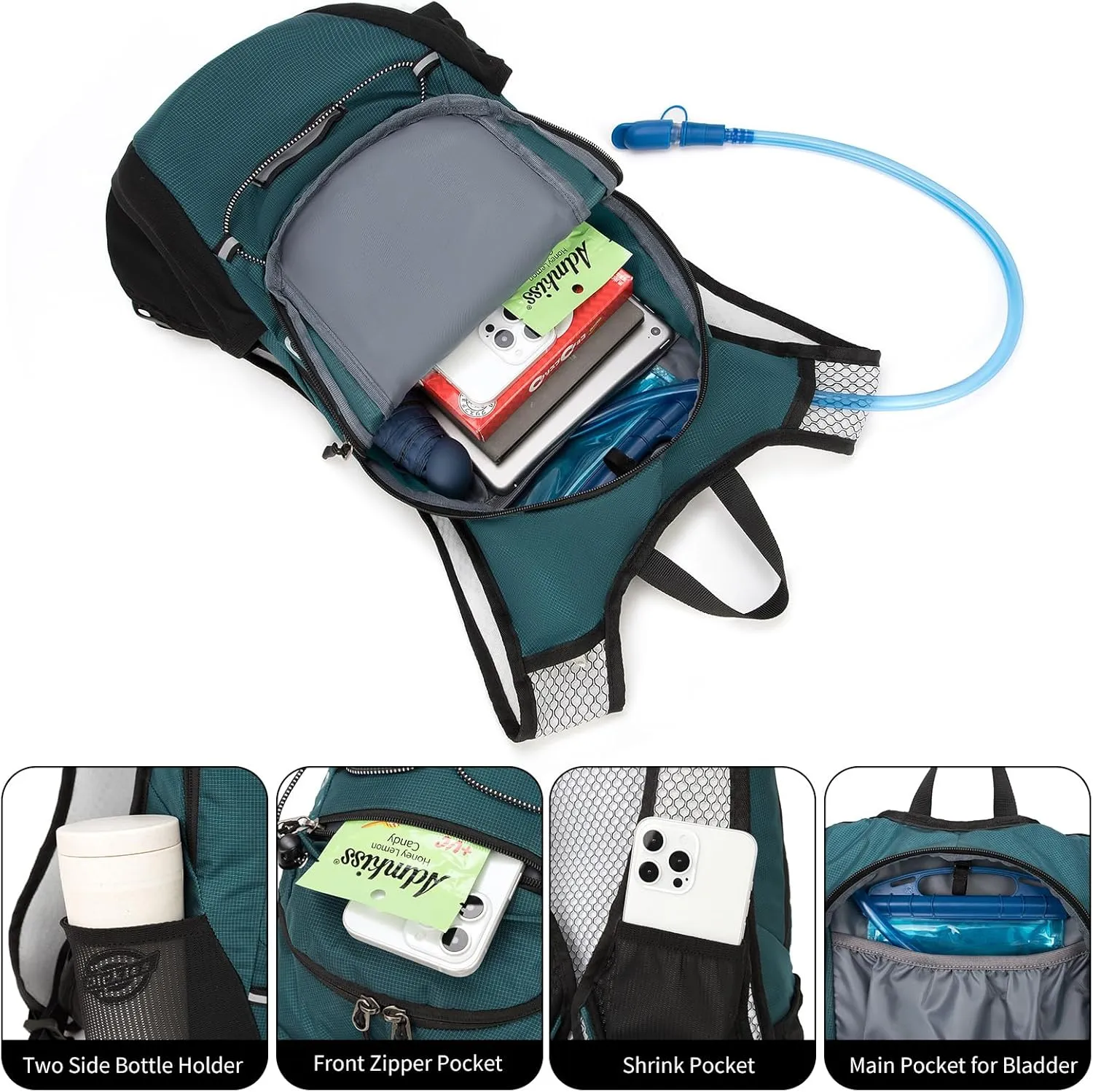 Hydration Backpack, Running Water Backpack with 2L Bladder, Hydro Water Daypack for Men Women Cycling Hiking Rave
