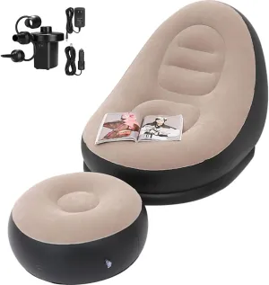 Inflatable Deck Chairs with Air Pump, Inflatable Patio Lounge Chairs for Indoor Living Room Bedroom, Outdoor Travel Camping Picnic Beach Chaise Lounges (Brown)