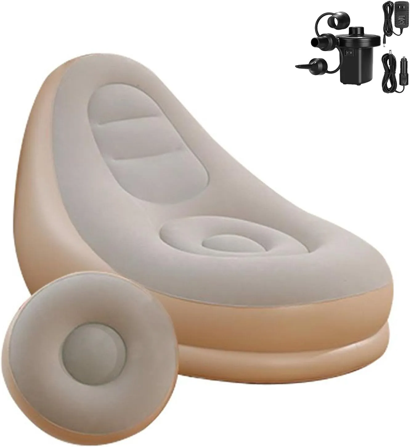 Inflatable Deck Chairs with Air Pump, Inflatable Patio Lounge Chairs for Indoor Living Room Bedroom, Outdoor Travel Camping Picnic Beach Chaise Lounges (Gray)