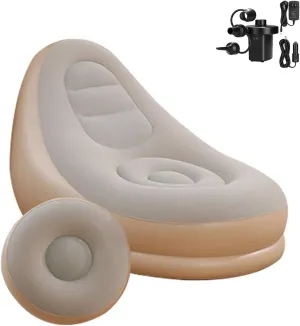 Inflatable Deck Chairs with Air Pump, Inflatable Patio Lounge Chairs for Indoor Living Room Bedroom, Outdoor Travel Camping Picnic Beach Chaise Lounges (Gray)
