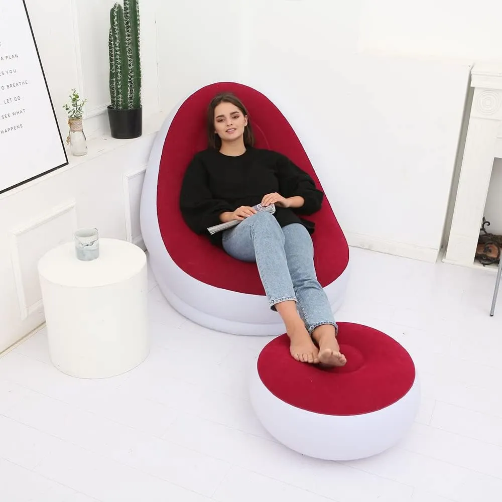 Inflatable Deck Chairs with Air Pump, Inflatable Patio Lounge Chairs for Indoor Living Room Bedroom, Outdoor Travel Camping Picnic Beach Chaise Lounges (Red)