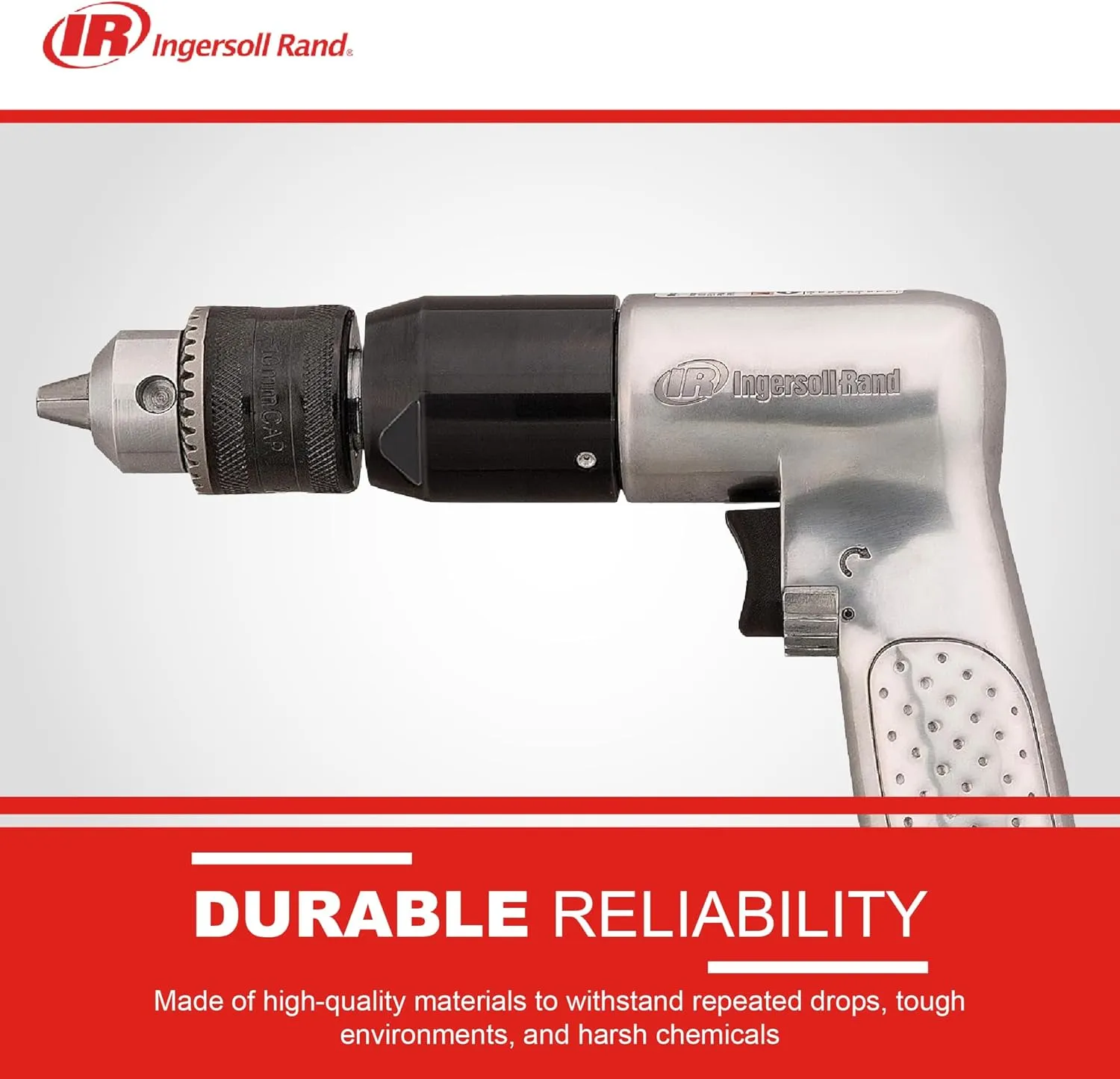 Ingersoll Rand 7803RA 1/2” Reversible Pneumatic Air Drill, Heavy Duty, 400 RPM, Variable Speed Throttle, 5HP Motor, Quick Reverse Lever