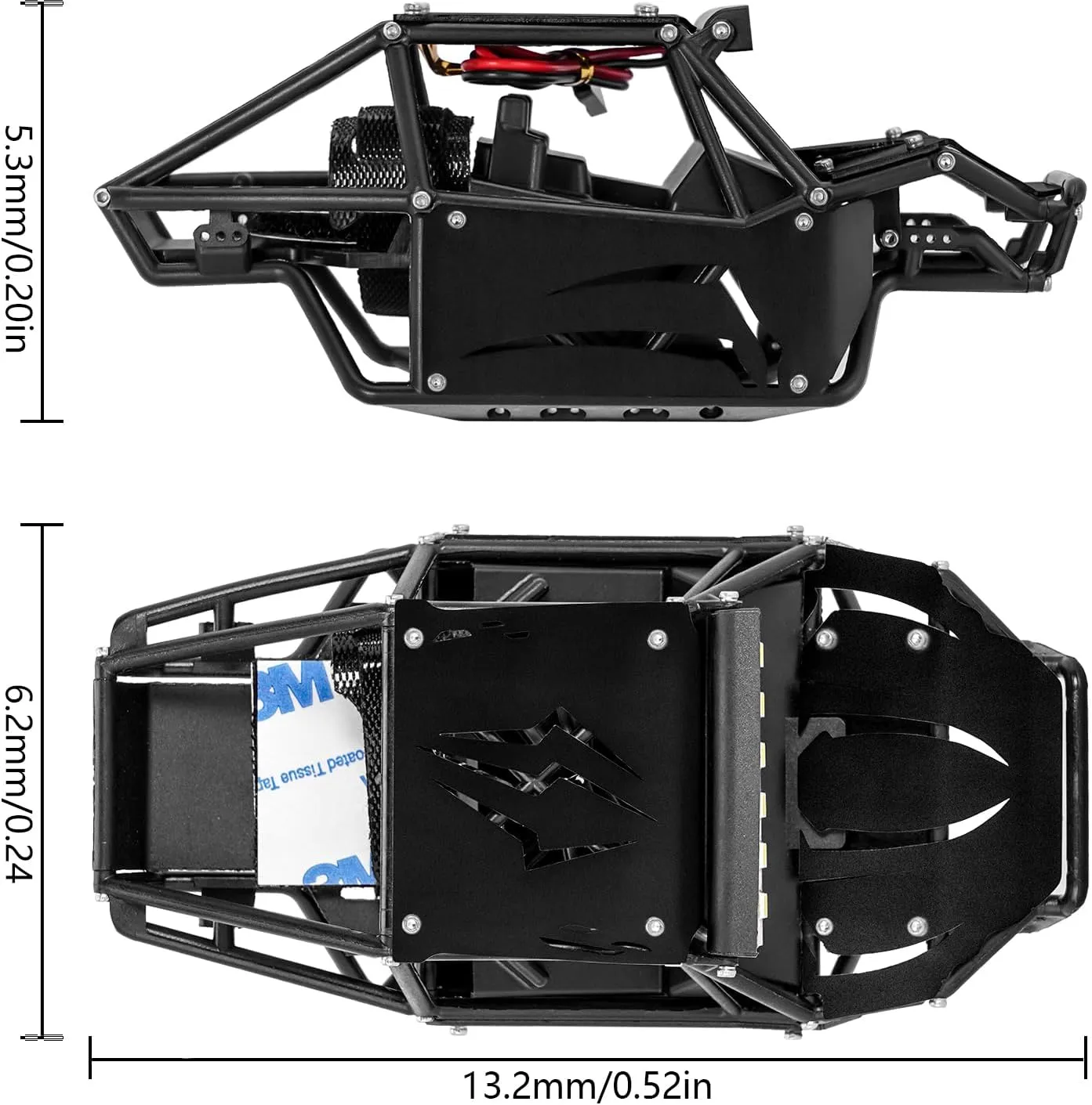 INJORA 45g Nylon Rock Buggy Body Shell with Aluminum Spider Panels for 1/24 RC Crawler Car Axial SCX24 C10 JLU Bronco Base Camp Upgrade Parts（Black）