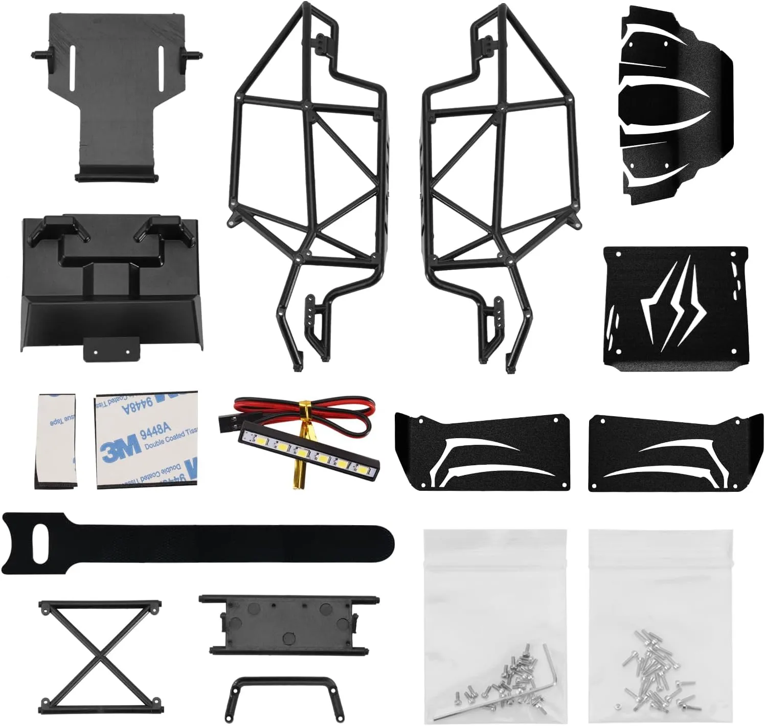 INJORA 45g Nylon Rock Buggy Body Shell with Aluminum Spider Panels for 1/24 RC Crawler Car Axial SCX24 C10 JLU Bronco Base Camp Upgrade Parts（Black）