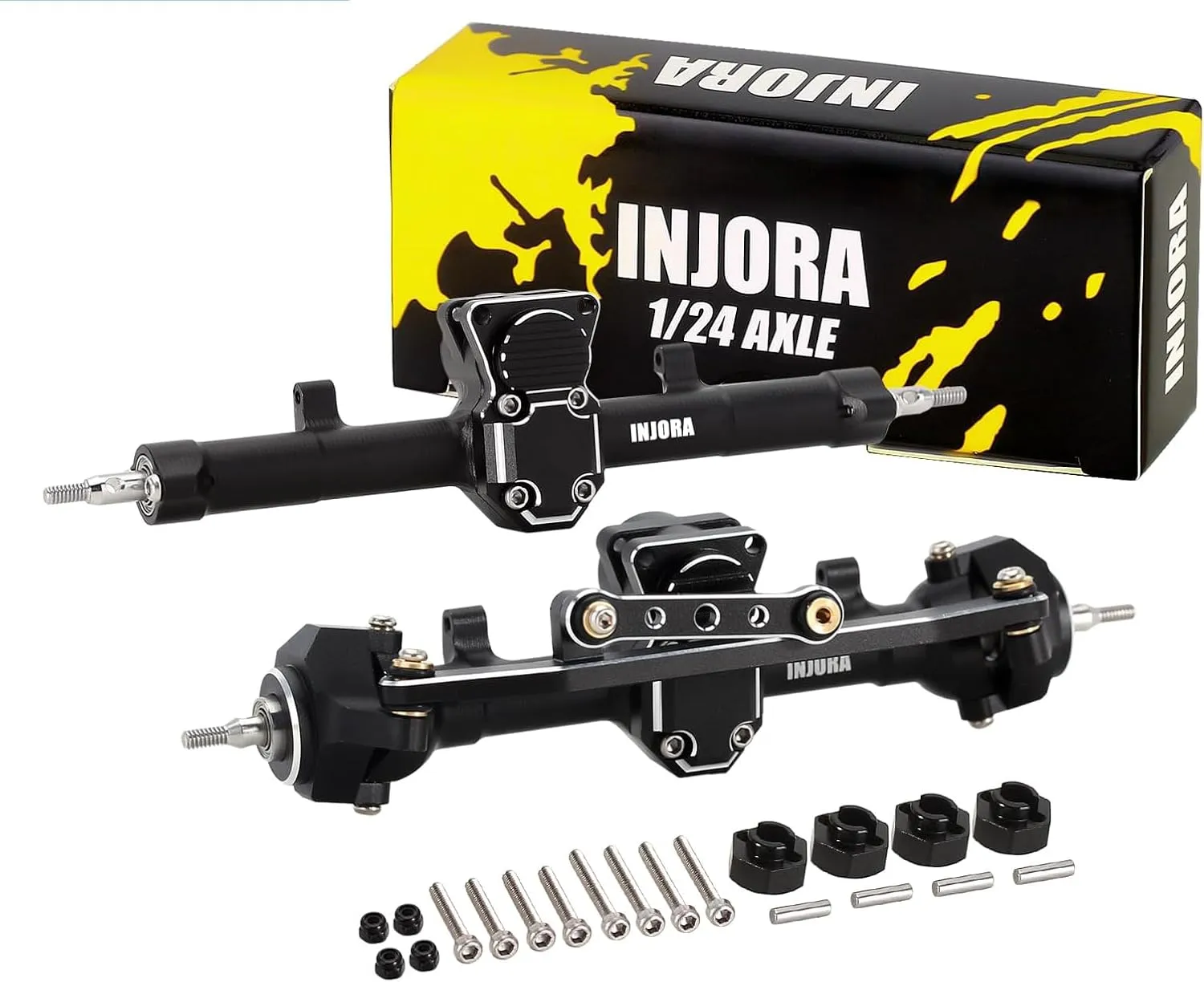 INJORA Front＆Rear Axles Set CNC Aluminum Complete Axle with Worm Gear Set for Axial SCX24 Deadbolt C10 JLU Gladiator Bronco 1/24 RC Crawler Upgrade Parts