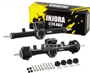 INJORA Front＆Rear Axles Set CNC Aluminum Complete Axle with Worm Gear Set for Axial SCX24 Deadbolt C10 JLU Gladiator Bronco 1/24 RC Crawler Upgrade Parts