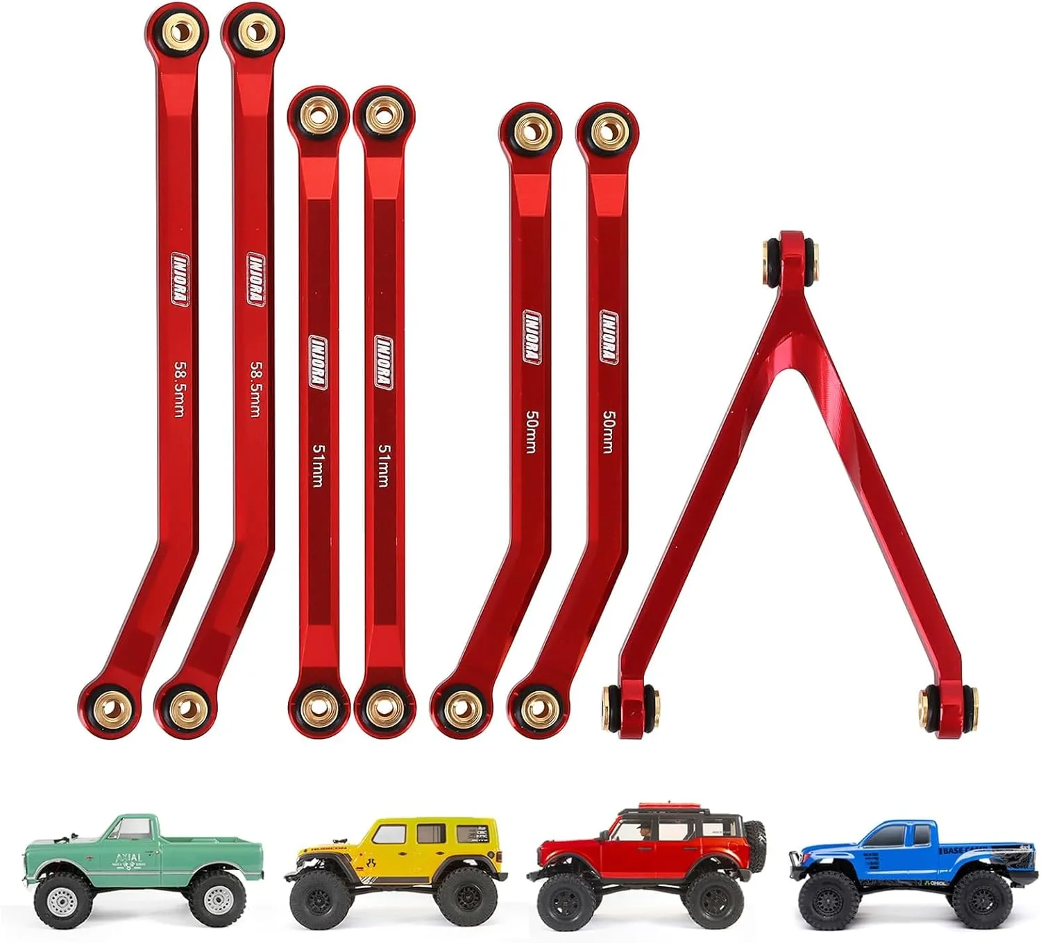 INJORA High Clearance Chassis Links Set for SCX24 C10 JLU Bronco Base Camp Axial 1/24 RC Crawler Car（Red）
