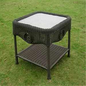 International Caravan Furniture Piece Wicker Glass Top Side Table