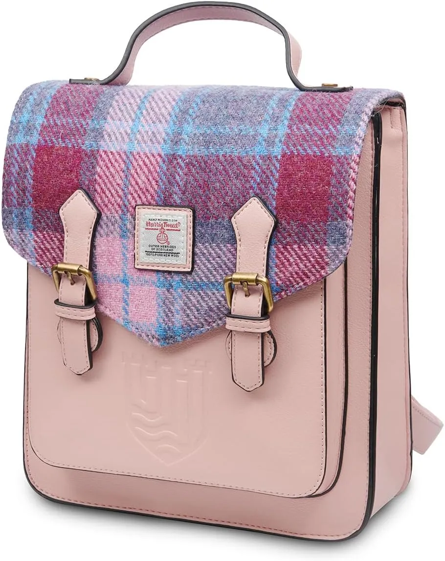 Islander HarrisTweed The Calton Backpack, Pink Blue Tartan