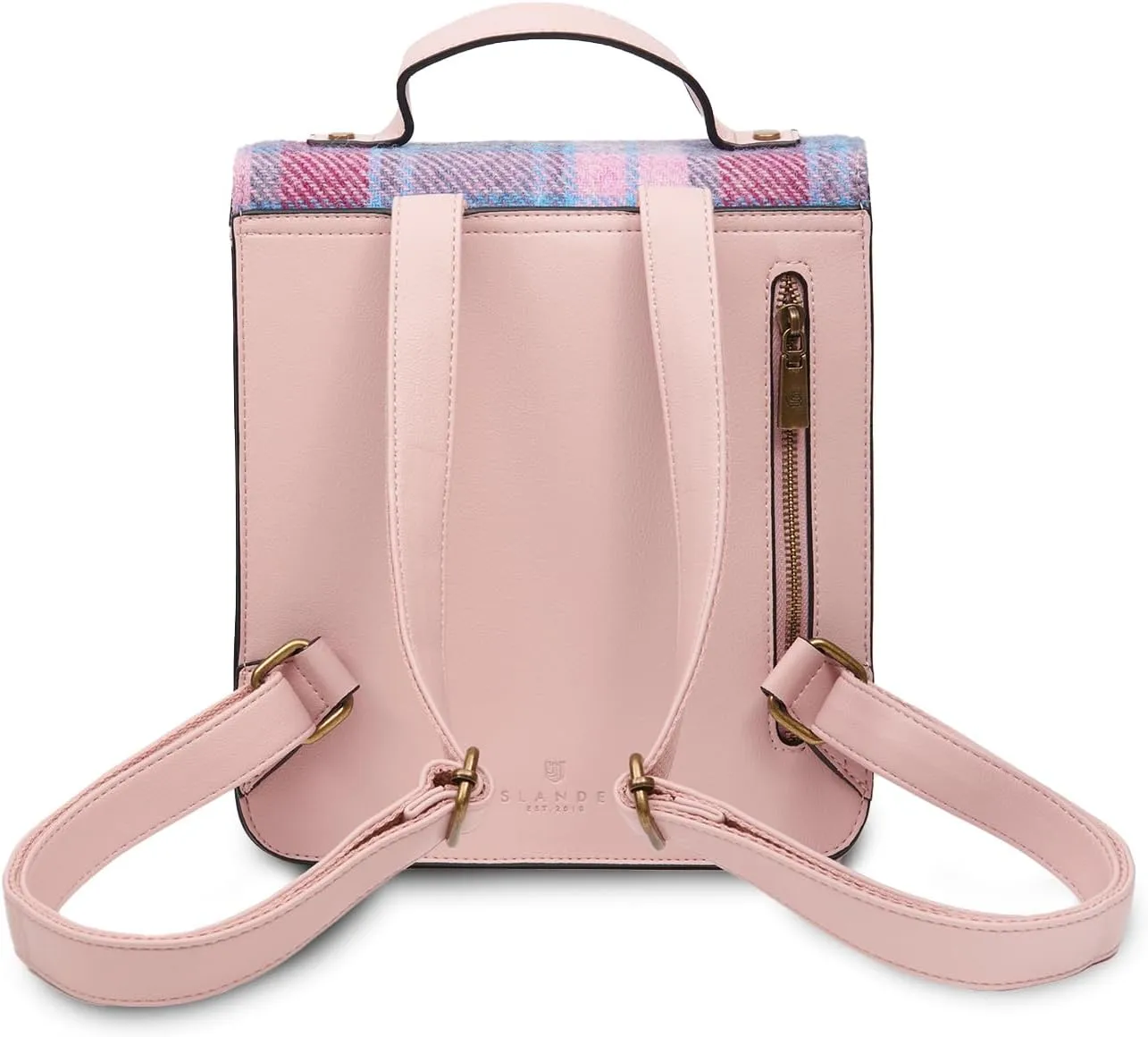 Islander HarrisTweed The Calton Backpack, Pink Blue Tartan