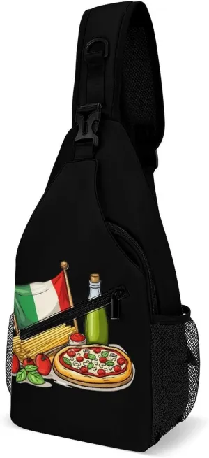 Italian Food Theme Casual Sling Bag Backpack Travel Shoulder Chest Crossbody Bags Adjustable Daypack Unisex